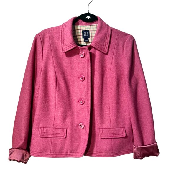 Gap Women’s Wool Blend Blazer + Matching Skirt Set Pink Tartan L / 6 - Picture 5 of 17